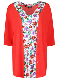 Комбинированная блуза 0688199 Красный цветы S.Ferragamo