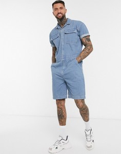 Синий джинсовый комбинезон-шорты с карманами ASOS DESIGN