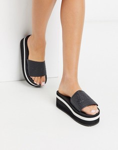 Черные сандалии на плоской платформе с полоской Slydes-Черный