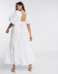 Белое ярусное поплиновое платье макси River Island-Черный