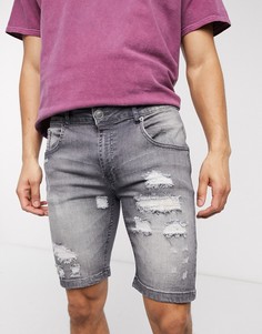 Узкие серые джинсовые шорты с рваной отделкой Soul Star-Серый
