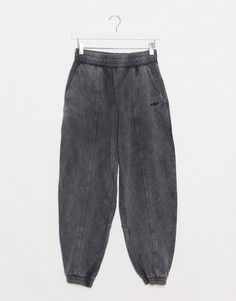 Черные выбеленные oversized-джоггеры с надписью Bershka-Черный