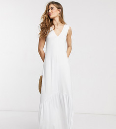 Белое платье макси с V-образным вырезом и баской ASOS DESIGN Tall-Белый