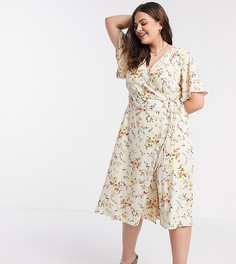 Кремовое платье миди с запахом и цветочным принтом Vero Moda Curve-Мульти