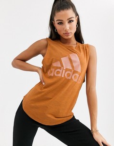 Коричневая майка с логотипом металлик adidas Training-Коричневый