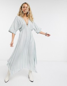 Чайное платье миди в полоску с вышивкой En Crème-Зеленый