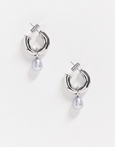 Серебристые серьги-кольца с искусственным жемчугом AllSaints-Серебряный