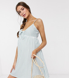 Белый сарафан мини в полоску шалфейного цвета с завязкой ASOS DESIGN Maternity-Многоцветный