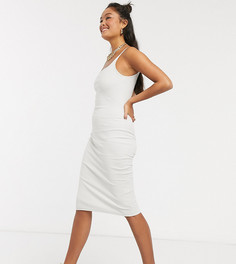 Светло-бежевое облегающее платье миди в рубчик с квадратным вырезом COLLUSION-Белый
