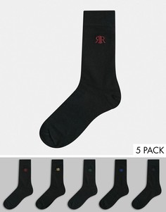 Набор из 5 пар черных носков с логотипом River Island-Черный