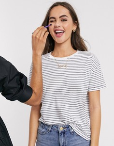 Белая футболка свободного кроя в полоску New Look-Белый