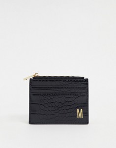 Черный кошелек и кредитница с эффектом крокодиловой кожи и буквой "M" ASOS DESIGN-Черный цвет