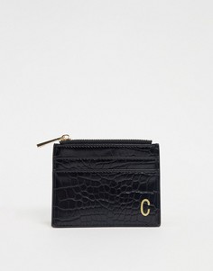 Черный кошелек и кредитница с эффектом крокодиловой кожи и буквой "С" ASOS DESIGN-Черный цвет