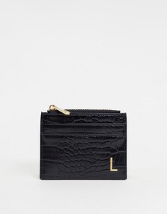 Черный кошелек и кредитница с эффектом крокодиловой кожи и буквой "L" ASOS DESIGN-Черный цвет