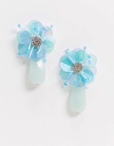 Синие серьги-подвески в форме цветка Monki-Синий