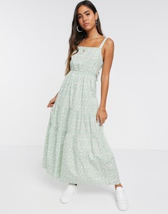 Зеленое ярусное платье макси с цветочным принтом и завязкой на спине Vero Moda-Многоцветный