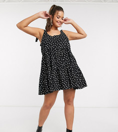 Ярусный сарафан мини в горошек ASOS DESIGN Curve-Мульти