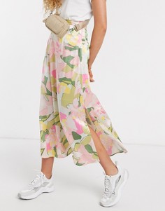 Юбка миди с цветочным принтом и разрезом сбоку Selected Femme-Многоцветный