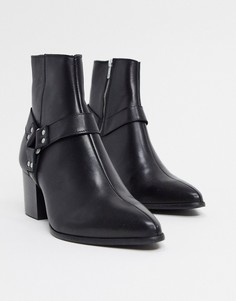Черные кожаные ботинки челси с заостренным носком и ремешком ASOS DESIGN-Черный
