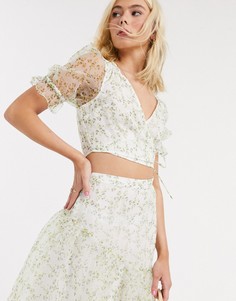 Топ от комплекта из органзы с короткими рукавами и запахом ASOS DESIGN-Многоцветный