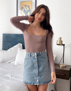 Синяя джинсовая юбка на пуговицах ASOS DESIGN-Голубой