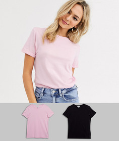 2 футболки розового и черного цвета с отворотами на рукавах New Look-Мульти