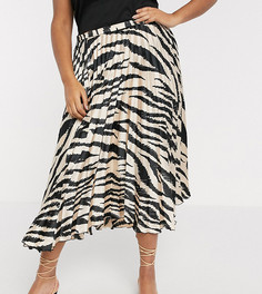 Атласная плиссированная юбка миди с тигровым принтом ASOS DESIGN Curve-Многоцветный