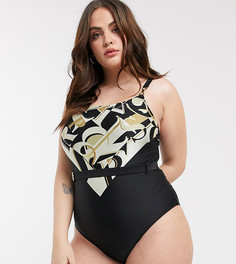Черный слитный купальник с логотипом River Island Plus-Черный цвет