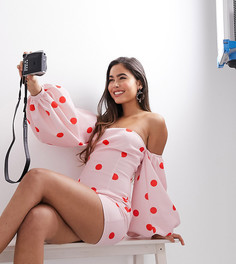 Платье мини в горошек с открытыми плечами True Violet-Многоцветный