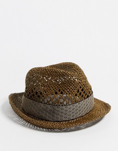 Плетеная шляпа с отделкой River Island-Коричневый