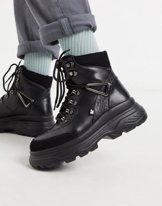 Черные походные ботинки из искусственной кожи на массивной подошве Koi Footwear-Черный