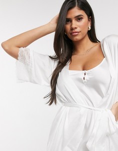 Белый короткий халат с кружевом Womensecret Women'secret