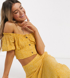 Кроп-топ от комплекта с объемными рукавами и цветочным принтом Wednesdays Girl-Желтый