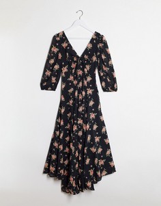 Черное платье миди с цветочным принтом Free People-Черный