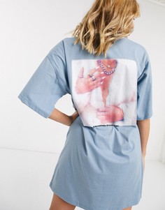 Платье-футболка в стиле oversized с надписью "unapologetic" и фотопринтом Public Desire-Синий