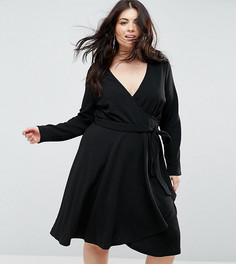 Платье с длинными рукавами, запахом и поясом Uttam Boutique Plus-Черный