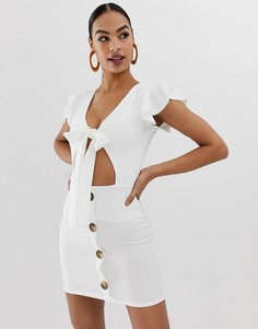 Платье с пуговицами и завязкой In The Style-Белый