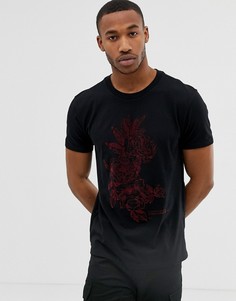 Черная футболка с велюровым принтом роз Bershka-Черный