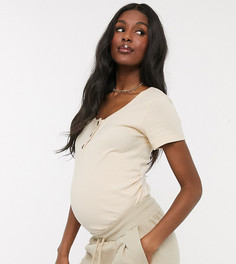 Светло-бежевая футболка в рубчик на пуговицах Missguided Maternity-Белый