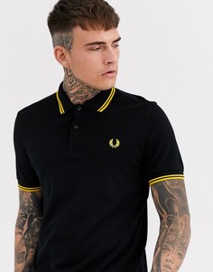 Черное поло с логотипом и двойным желтым кантом Fred Perry-Черный