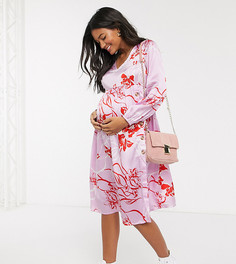 Розовое платье миди на пуговицах с цветочным принтом Influence Maternity-Розовый
