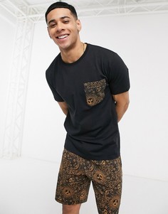 Футболка и шорты для дома с астрономическим принтом и фирменным поясом ASOS DESIGN-Черный