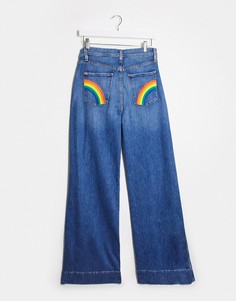 Синие расклешенные джинсы с завышенной талией Alice & Olivia Jeans-Синий