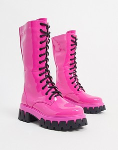 Розовые высокие ботинки из искусственной кожи на шнуровке Koi Footwear-Розовый