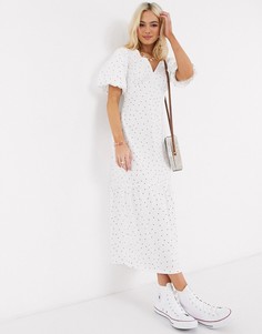 Белое платье миди с пышными рукавами ASOS DESIGN-Многоцветный