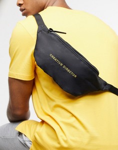 Черная сумка через плечо с вышитой надписью ASOS DESIGN-Черный