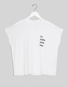 Белая футболка с вырезом под горло и надписью "Hello" Noisy May-Белый