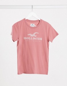 Розовая футболка с логотипом Hollister-Розовый