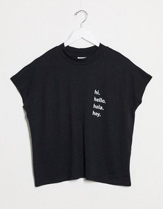 Черная футболка с надписью "hello" и высоким воротом Noisy May-Черный
