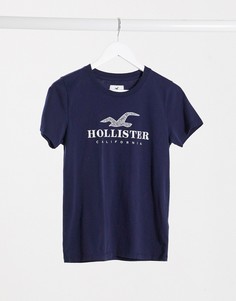 Темно-синяя футболка с логотипом Hollister-Темно-синий